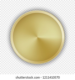 Realistic gold coin. Golden minimalistic medal. Template vector illustration isolated on white background. Sign or symbol of rich.