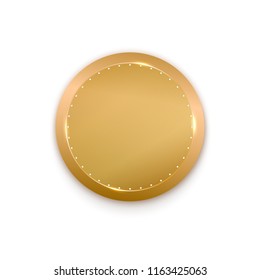 Realistic gold coin isolated on white background. Empty gold medal with beautiful metal shine. Vector illustration. Copy space. Template for winner certificated, web, app. Modern 2018 trendy style.  - Shutterstock ID 1163425063
