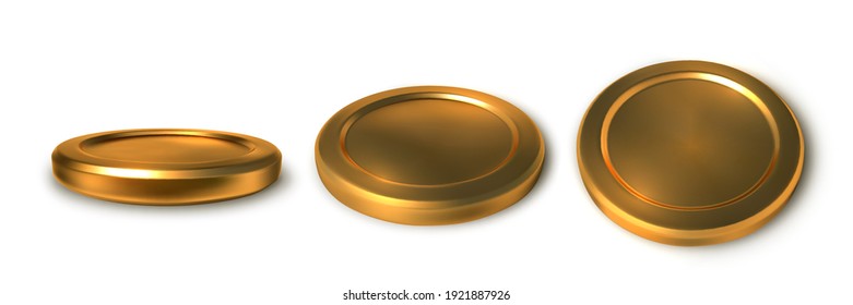 Realistic gold coin  isolated on light background. Vector illustration.