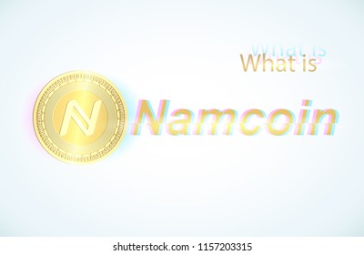 Realistic gold coin manero and light blue background . Stock illustration. Glitch style
