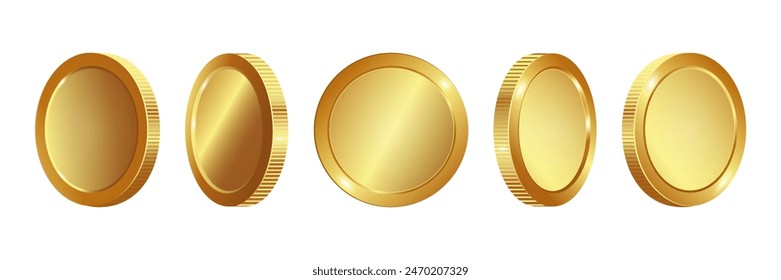 Realistic gold coin on white background. Vector 3d illustration