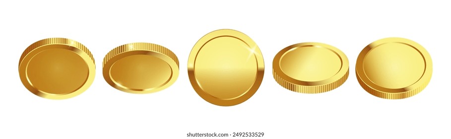 Realistic gold coin on white background. Vector 3d illustration