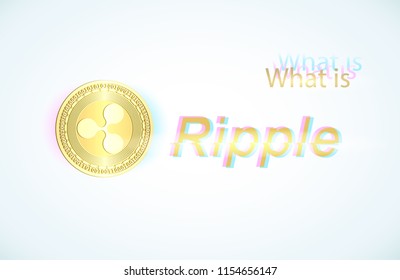 Realistic gold coin ripple and light blue background . Stock illustration. Glitch style