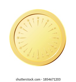Realistic gold coin with stars. Realistic golden award for winner, success, achievement. Applicable for winner certificates design. Gold coin with stars. Vector illustration
