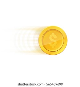 Realistic gold coin. Vector illustration isolated on white background.