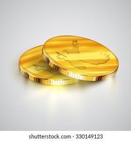 Realistic gold coins Euro shaped, vector