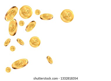 Realistic Gold coins explosion. Coins are falling down. Money rain. Vector illustration
