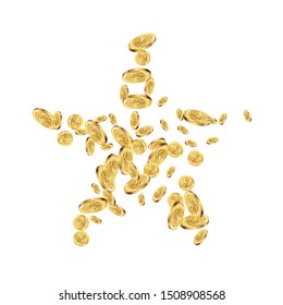 Realistic Gold coins explosion. Coins are falling down. Money rain. Vector illustration