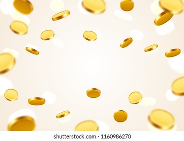 Realistic Gold Coins explosion. Isolated on transparent background. Vector illustration