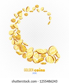 Realistic Gold coins explosion. Isolated on transparent background.