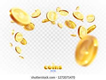 Realistic Gold coins explosion. Isolated on transparent background. - Shutterstock ID 1272071470