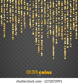 Realistic Gold coins explosion. Isolated on transparent background.