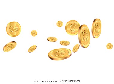 Realistic Gold coins explosion. Isolated on white background.