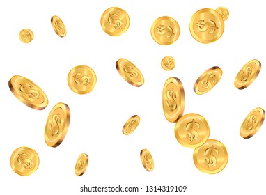 Realistic Gold coins explosion. Isolated on white background.