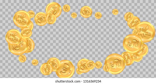 Realistic Gold coins explosion. Isolated on transparent background.