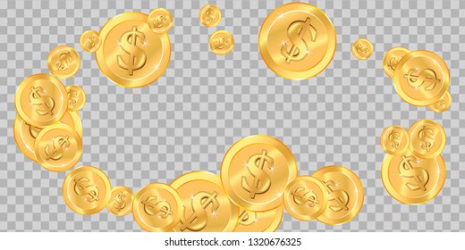 Realistic Gold coins explosion. Isolated on transparent background.