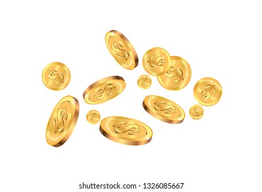 Realistic Gold coins explosion. Isolated on white background.