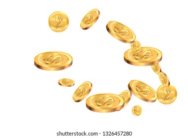 Realistic Gold coins explosion. Isolated on white background.