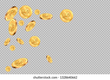 Realistic Gold coins explosion. Isolated on transparent background.