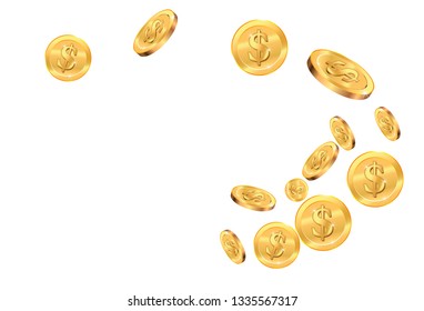 Realistic Gold coins explosion. Isolated on white background.