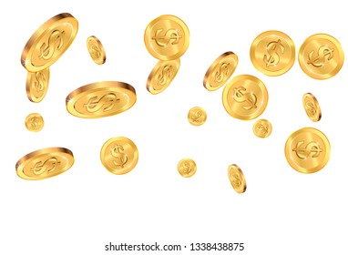 Realistic Gold coins explosion. Isolated on white background.