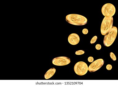 Realistic Gold coins explosion. Isolated on black background.