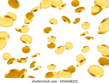 Realistic Gold Coins explosion. Isolated on transparent background. Vector illustration