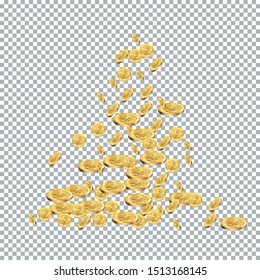 Realistic Gold coins explosion. Isolated on transparent background.