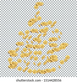 Realistic Gold coins explosion. Isolated on transparent background.