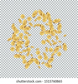 Realistic Gold coins explosion. Isolated on transparent background.