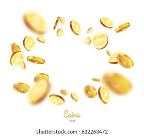 Realistic Gold coins explosion. Isolated on white background.