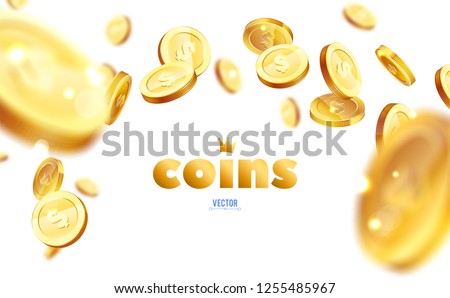 Realistic Gold coins explosion. Isolated on white background.