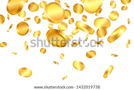 Realistic gold coins explosion isolated on white background. Vector illustration.