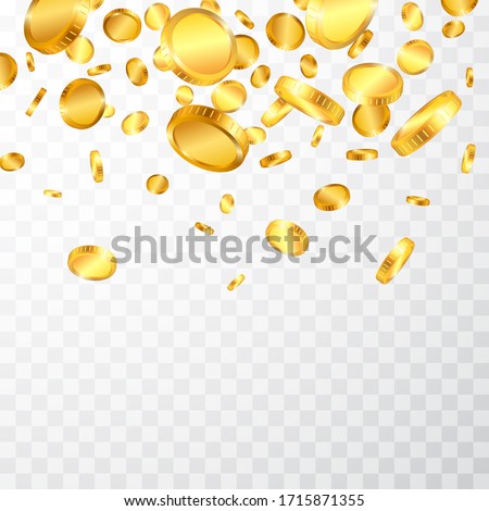 Realistic gold coins explosion isolated on transparent background. Vector illustration.