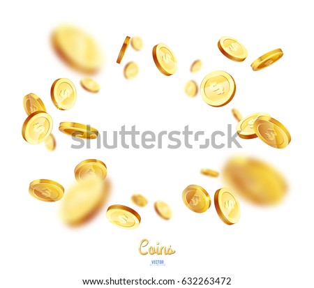 Realistic Gold coins explosion. Isolated on white background.
