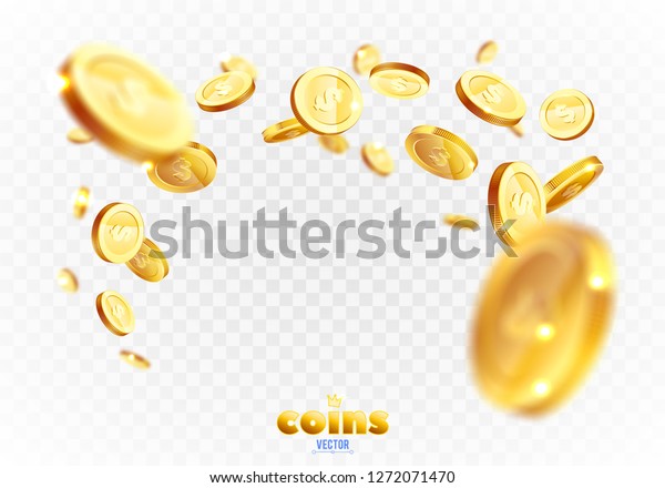 Realistic Gold coins explosion. Isolated on\
transparent\
background.
