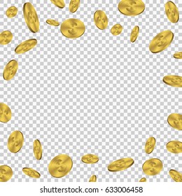 Realistic Gold coins explosion with place for text on transparent background