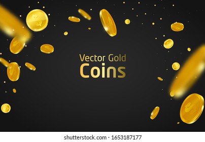 Explosión de monedas de oro realistas. Para su diseño de casino en línea. Ilustración vectorial de las monedas de oro voladoras. Acumulado o concepto de éxito. Ilustración de las monedas de oro en 3d con signo de dólar.
