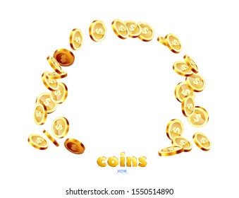 Realistic Gold coins falling down. Isolated on white background.