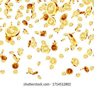 Realistic Gold coins falling down. Isolated on background.