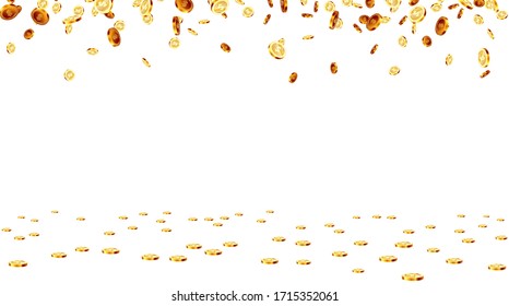 Realistic Gold coins falling down. Isolated on background.