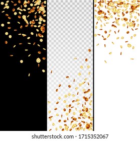 Realistic Gold coins falling down. Isolated on background.