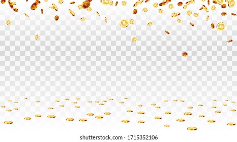 Realistic Gold coins falling down. Isolated on background.