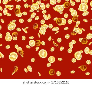 Realistic Gold coins falling down. Isolated on background.