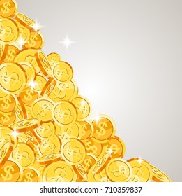 Realistic Gold coins falling down. Isolated on white background. Vector illustration