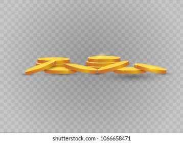 Realistic gold coins. Isolated on a transparent background. The concept of finance and economy.