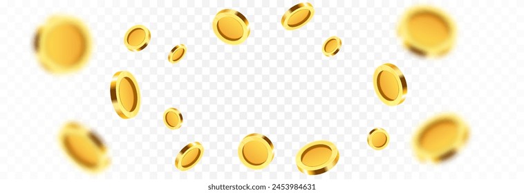 Realistic gold coins png. Explosion of gold coins png. Gold coins fall from the sky. Victory, easy money.