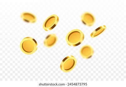 Realistic gold coins png. Explosion of gold coins png. Gold coins fall from the sky. Victory, easy money.