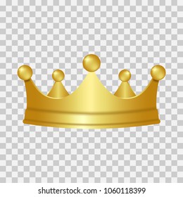 Realistic gold crown. 3D golden crown isolated on transparent background. Vector illustration.