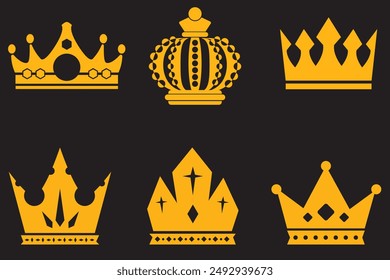 Realistic gold crown. Crowning headdress for king and queen. Royal golden noble aristocrat monarchy red jewel crowns. Monarch jewels royalty luxury coronation 3d vector isolated icons set